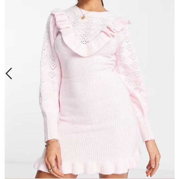 Miss Selfridge Pink Knit Frill BODYCON MINI SEXY Dress 6 - Picture 1 of 10